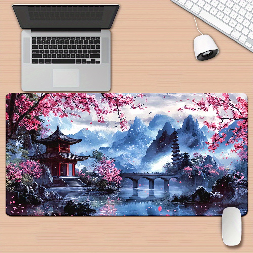 Office Desk Tech Accessories - Cherry Blossom Ink Painting Landscape Mouse