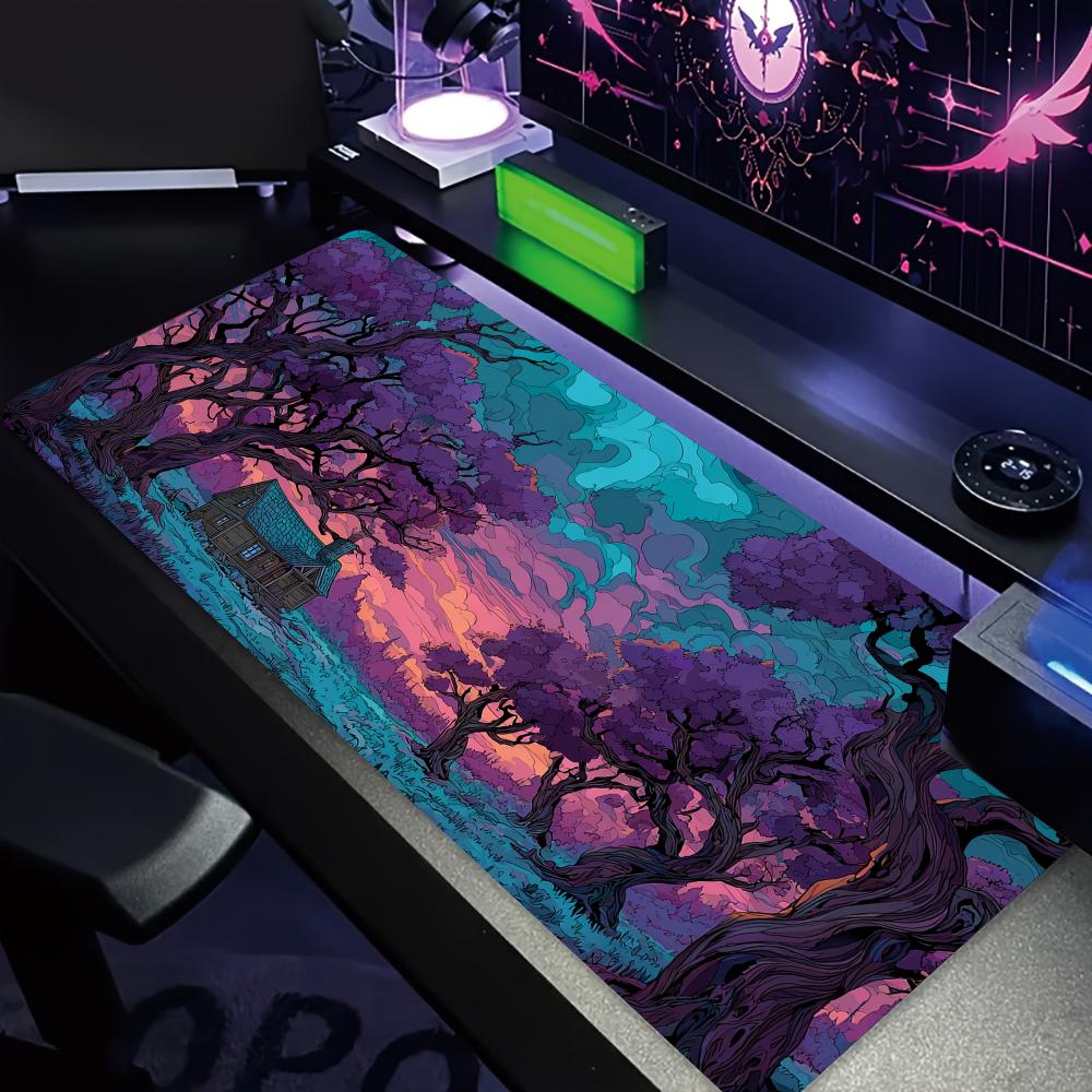Office Desk Tech Accessories - Mysterious Purple Forest large Mouse Pad