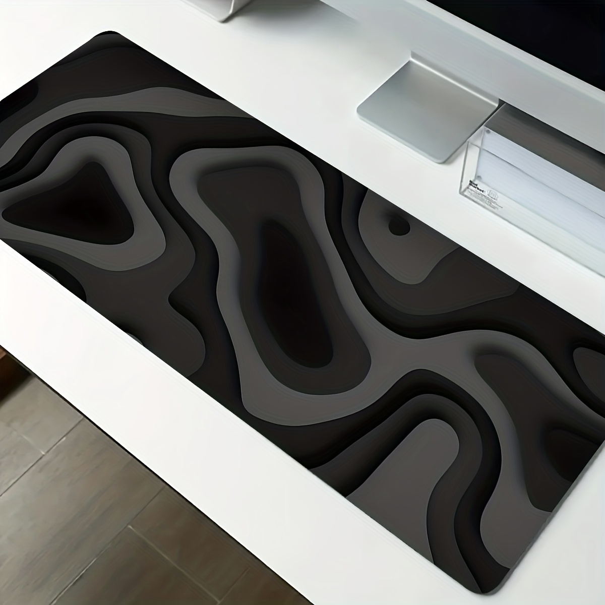 Office Desk Tech Accessories - Black Gray Swirl Design Large Mouse