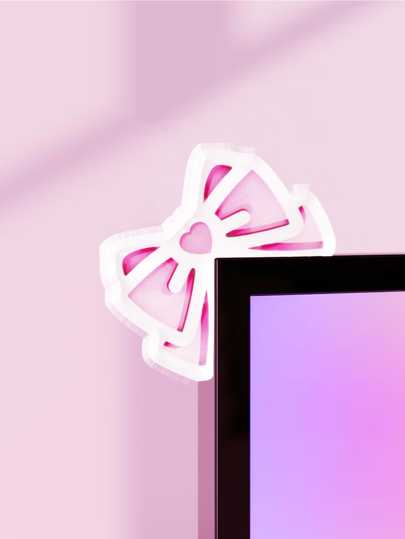 Office Desk Tech Accessories - Kawaii Bow Monitor Decor Pink Acrylic